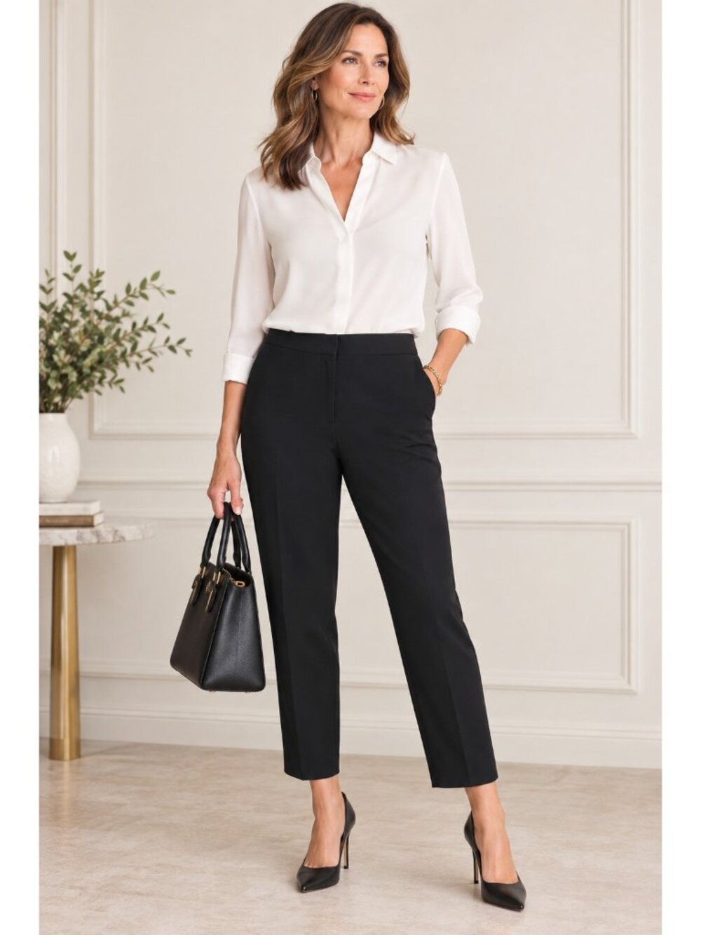 St. John Caviar Emma Black Crepe Marocain Ankle Pants Size 10 Career Office